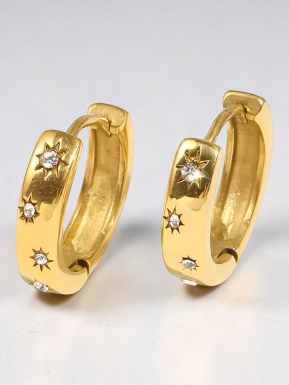 Waterproof Gold Starburst Hoops. Every day jewelry most popular